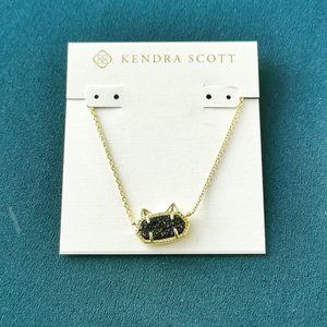 KENDRA SCOTT Elisa Cat Black Drusy Gold Pendant Necklace NEW